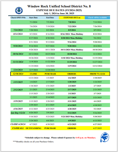Expense Due Dates Form 